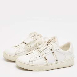 Pre Owned Valentino White Leather Rockstud Untitled Sneakers Size 37