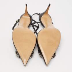 Pre Owned Valentino Black Leather Escape V logo Slingback Pumps Size 40