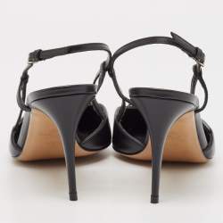 Pre Owned Valentino Black Leather Escape V logo Slingback Pumps Size 40