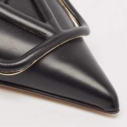 Pre Owned Valentino Black Leather Escape V logo Slingback Pumps Size 40