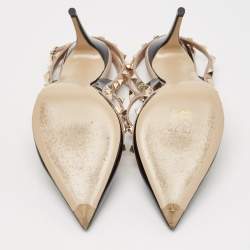 Pre Owned Valentino Black/Pink Patent and Leather Rockstud Caged Pumps Size 40