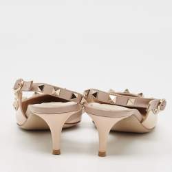 Pre Owned Valentino Beige Patent and Leather Rockstud Slingback Pumps Size 37