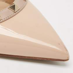 Pre Owned Valentino Beige Patent and Leather Rockstud Slingback Pumps Size 37