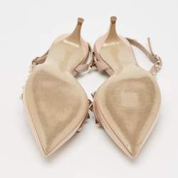 Pre Owned Valentino Beige Patent and Leather Rockstud Slingback Pumps Size 37