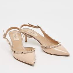 Pre Owned Valentino Beige Patent and Leather Rockstud Slingback Pumps Size 37
