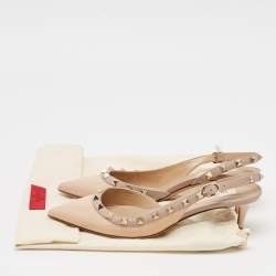 Pre Owned Valentino Beige Patent and Leather Rockstud Slingback Pumps Size 37