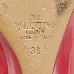 Pre Owned Valentino Red/Beige Patent and Leather Wedge Rockstud Pumps Size 38