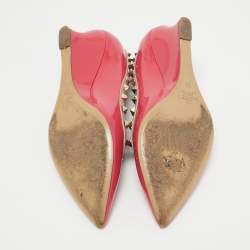 Pre Owned Valentino Red/Beige Patent and Leather Wedge Rockstud Pumps Size 38