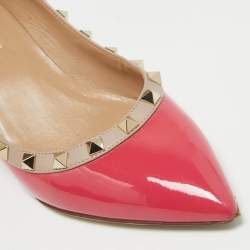 Pre Owned Valentino Red/Beige Patent and Leather Wedge Rockstud Pumps Size 38