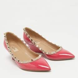 Pre Owned Valentino Red/Beige Patent and Leather Wedge Rockstud Pumps Size 38