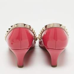 Pre Owned Valentino Red/Beige Patent and Leather Wedge Rockstud Pumps Size 38