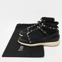 Valentino Black Knit Fabric and Leather Rockstud Bodytech High Top Sneakers Size 38