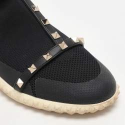 Valentino Black Knit Fabric and Leather Rockstud Bodytech High Top Sneakers Size 38