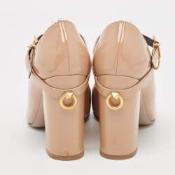 Valentino Beige Patent Leather Mary Jane Block Heel Pumps Size 38