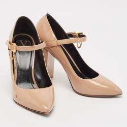 Valentino Beige Patent Leather Mary Jane Block Heel Pumps Size 38