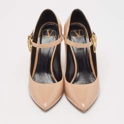 Valentino Beige Patent Leather Mary Jane Block Heel Pumps Size 38