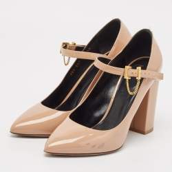 Valentino Beige Patent Leather Mary Jane Block Heel Pumps Size 38