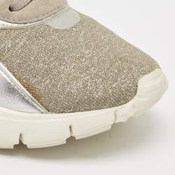Valentino Silver Knit Fabric and Leather Crystal Embellished High Top Sneakers Size 37.5