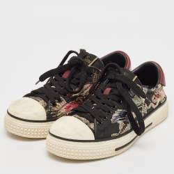 Valentino Multicolor Leather and Canvas Camubutterfly Lace Up Sneakers Size 36