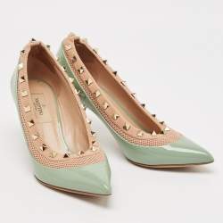 Valentino Blue/Beige Knit Fabric and Patent Leather Rockstud Pumps Size 38
