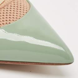 Valentino Blue/Beige Knit Fabric and Patent Leather Rockstud Pumps Size 38