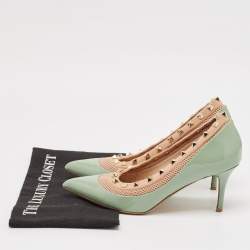 Valentino Blue/Beige Knit Fabric and Patent Leather Rockstud Pumps Size 38