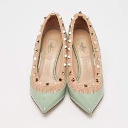 Valentino Blue/Beige Knit Fabric and Patent Leather Rockstud Pumps Size 38