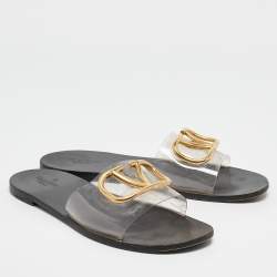 Valentino Transparent PVC Escape V Logo Flat Slides Size 41