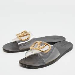 Valentino Transparent PVC Escape V Logo Flat Slides Size 41
