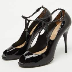 Valentino Black Patent Leather Mary Jane Peep Toe Pumps Size 39