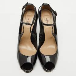Valentino Black Patent Leather Mary Jane Peep Toe Pumps Size 39