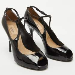Valentino Black Patent Leather Mary Jane Peep Toe Pumps Size 39