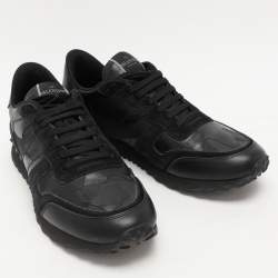 Valentino Black/Grey Suede And Camo Nylon Rockstud Sneakers Size 42