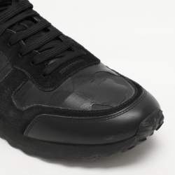 Valentino Black/Grey Suede And Camo Nylon Rockstud Sneakers Size 42