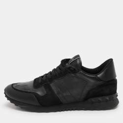 Valentino Black/Grey Suede And Camo Nylon Rockstud Sneakers Size 42