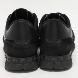 Valentino Black/Grey Suede And Camo Nylon Rockstud Sneakers Size 42