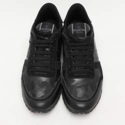 Valentino Black/Grey Suede And Camo Nylon Rockstud Sneakers Size 42