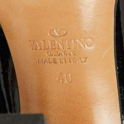 Valentino Black Patent Leather Zip Detail Mid Calf Length Boots Size 40