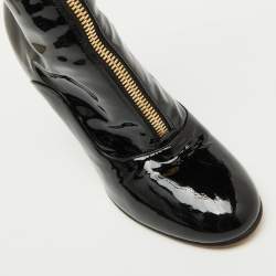 Valentino Black Patent Leather Zip Detail Mid Calf Length Boots Size 40