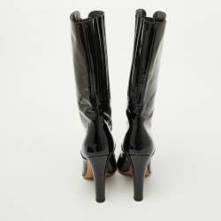 Valentino Black Patent Leather Zip Detail Mid Calf Length Boots Size 40
