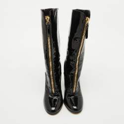 Valentino Black Patent Leather Zip Detail Mid Calf Length Boots Size 40