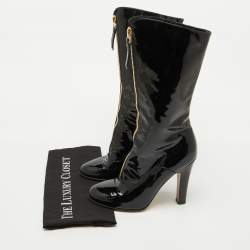 Valentino Black Patent Leather Zip Detail Mid Calf Length Boots Size 40