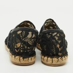 Valentino Black Floral Lace Espadrille Flats Size 37