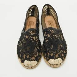 Valentino Black Floral Lace Espadrille Flats Size 37