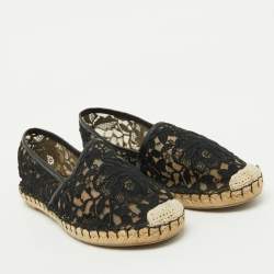 Valentino Black Floral Lace Espadrille Flats Size 37