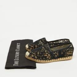 Valentino Black Floral Lace Espadrille Flats Size 37