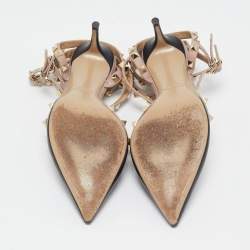 Valentino Black/Beige Leather Rockstud Ankle Strap Pumps Size 40