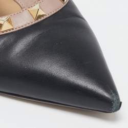 Valentino Black/Beige Leather Rockstud Ankle Strap Pumps Size 40