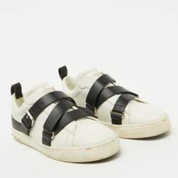 Valentino White/Black Leather Buckle Strap Rockstud Low Top Sneakers Size 37.5
