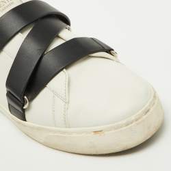 Valentino White/Black Leather Buckle Strap Rockstud Low Top Sneakers Size 37.5